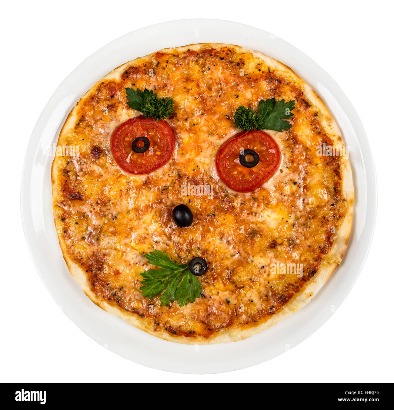 Restourant serving dish for child`s menu - pizza with face Stock Photo